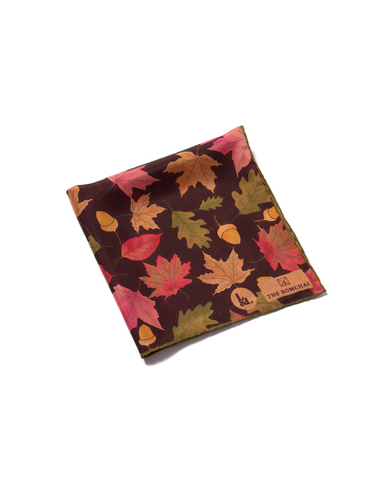 Pocket square - silk -  Brown with maple for the Somchai