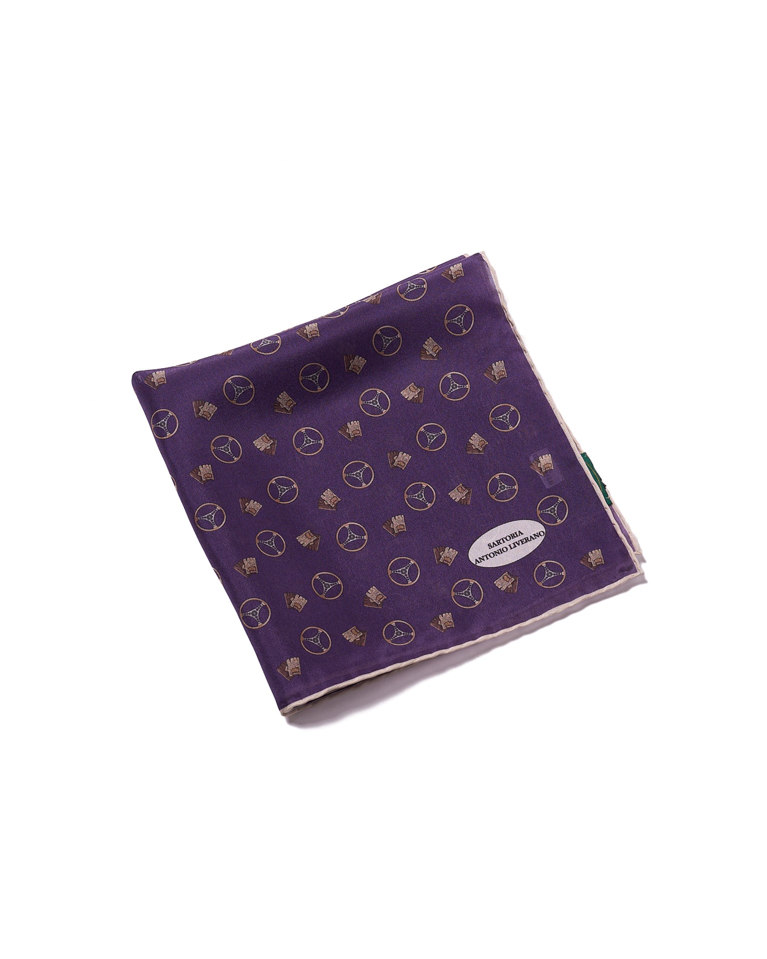 Pocket square - silk - Purple with brown gloves and wheels