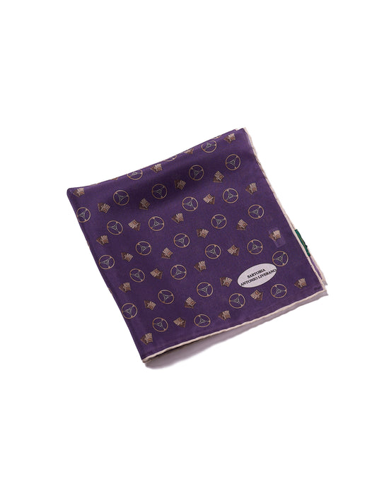 Pocket square - silk - Purple with brown gloves and wheels