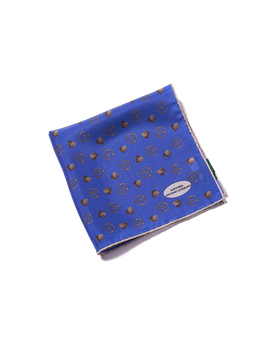 Pocket square - silk - Blue with brown gloves and wheels