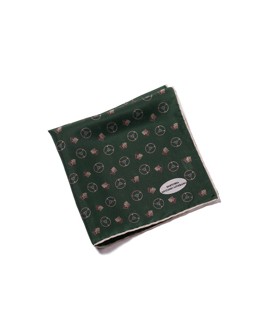 Pocket square - silk - Green with brown gloves and wheels