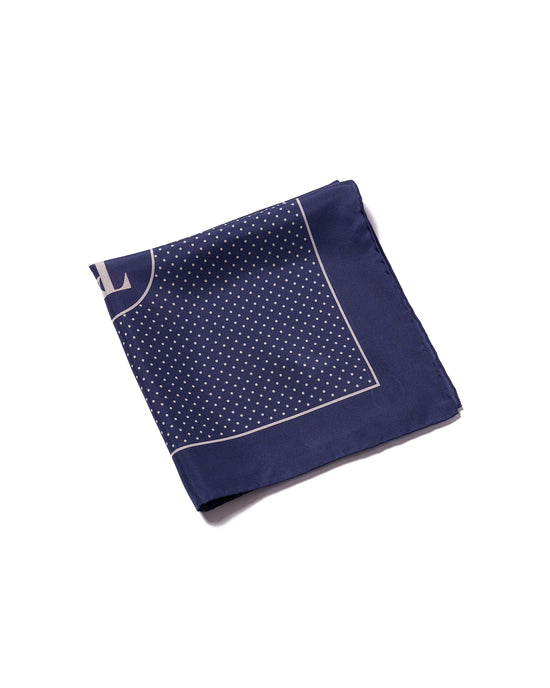 Pocket square - silk - Blue dots with logo