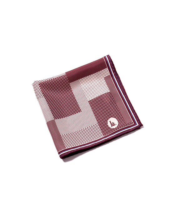 Pocket square - silk - Burgundy Multi dots and patterns