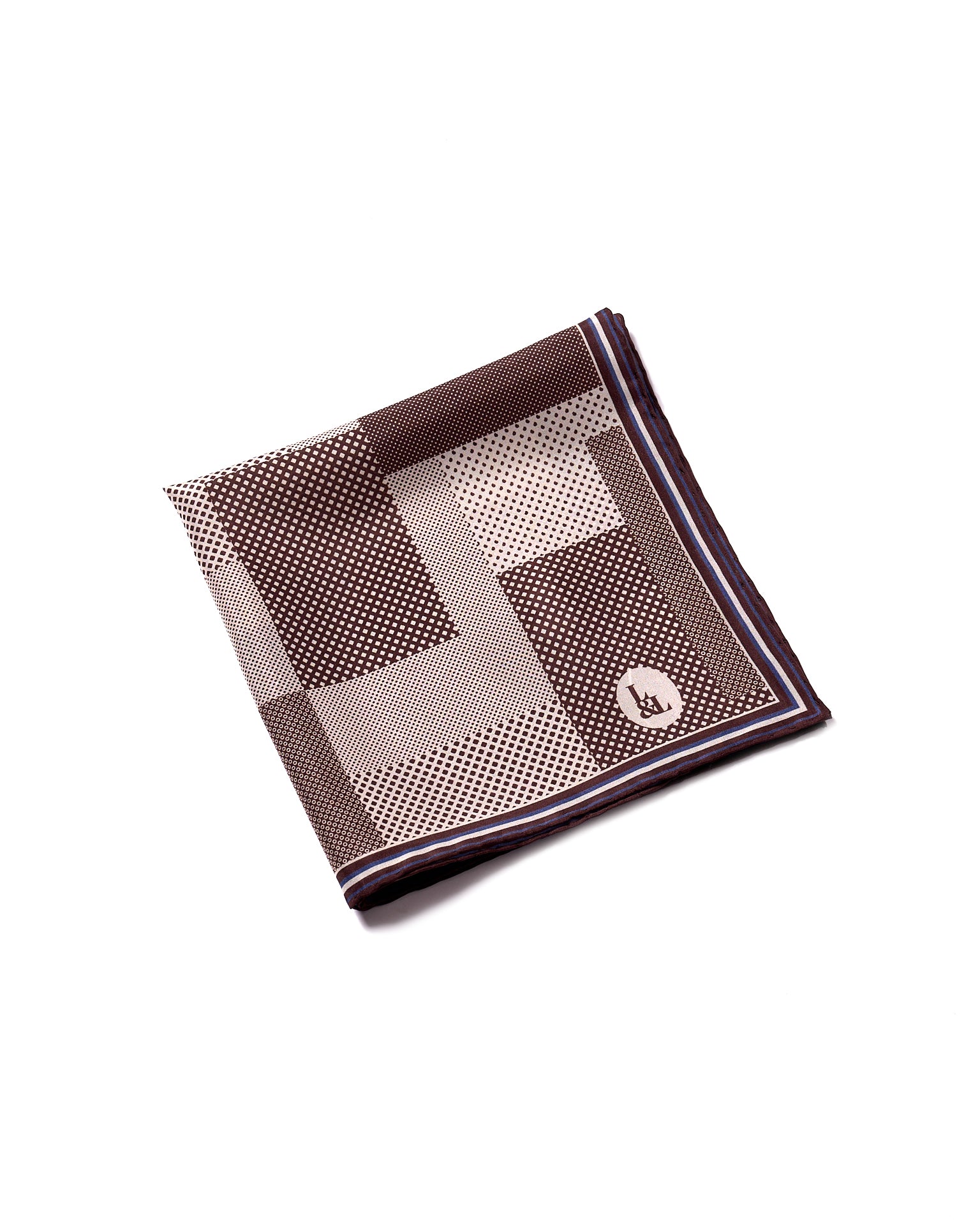 Pocket square - silk - Brown Multi dots and patterns