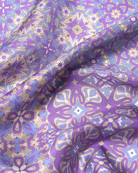 Pocket square - silk -  Purple bloom flower