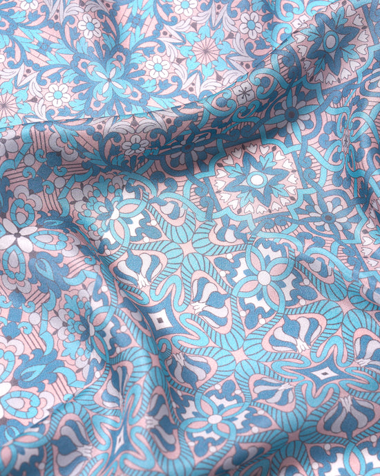 Pocket square - silk -  Light blue bloom flower