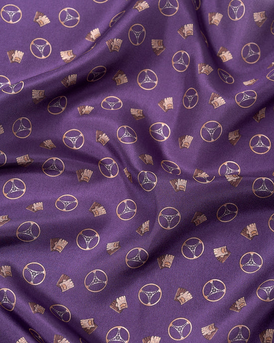 Pocket square - silk - Purple with brown gloves and wheels