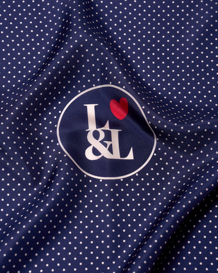 Pocket square - silk - Blue dots with logo