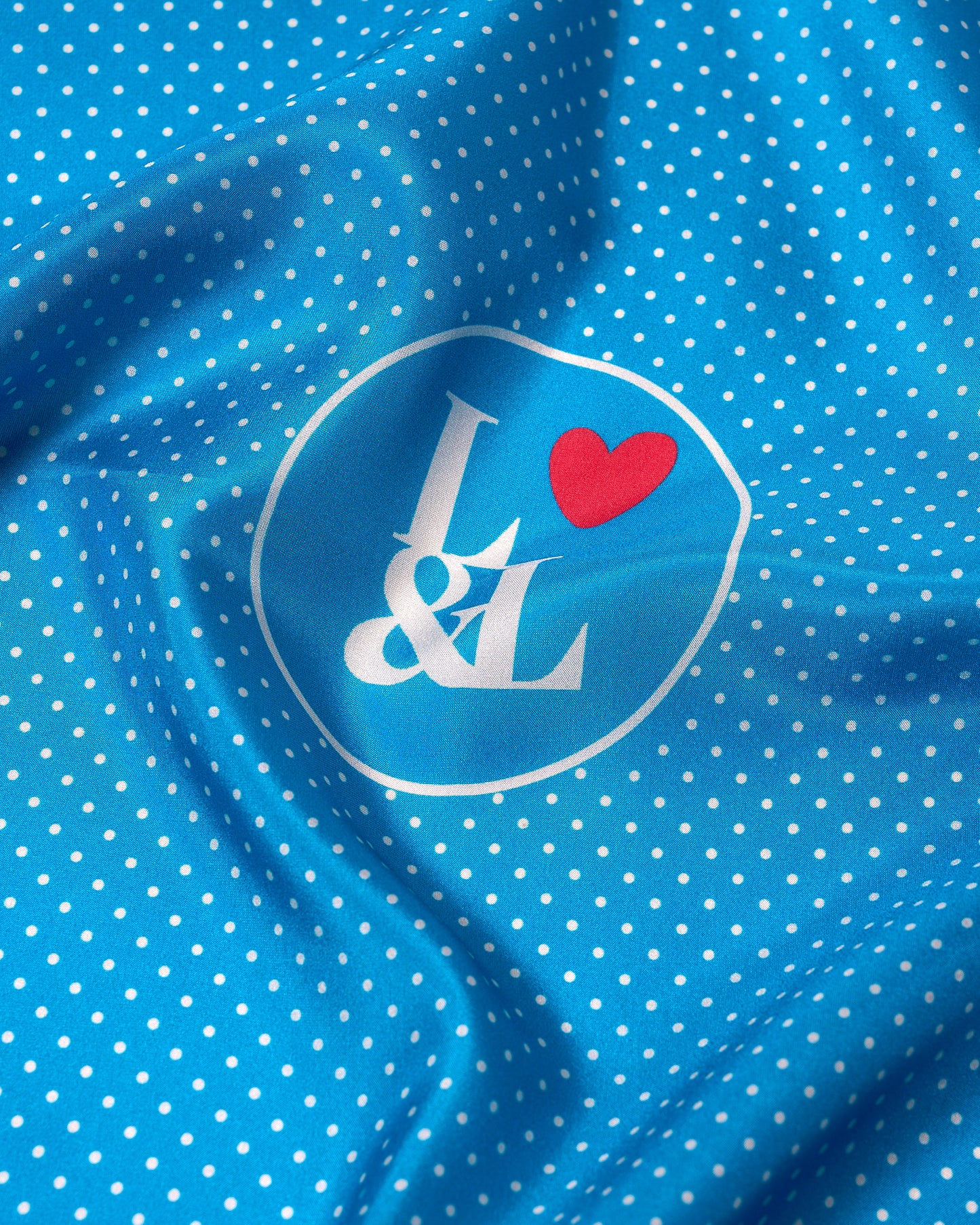 Pocket square - silk - Light blue dots with logo