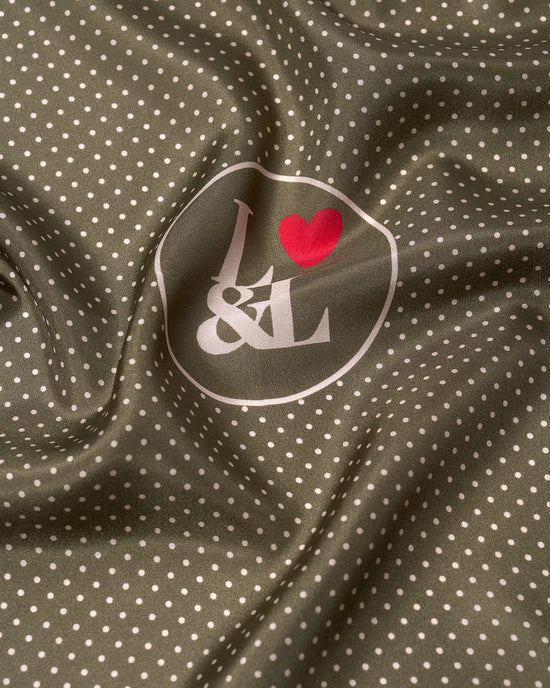 Pocket square - silk - Grey dots with logo