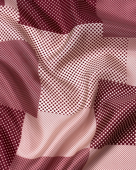 Pocket square - silk - Burgundy Multi dots and patterns