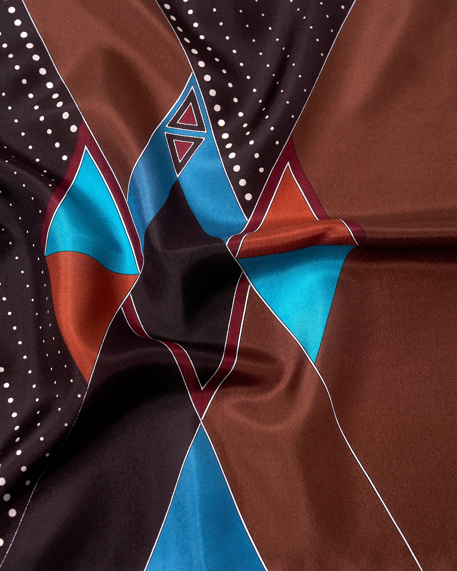 Pocket square - silk -  Almond brown with blue art deco