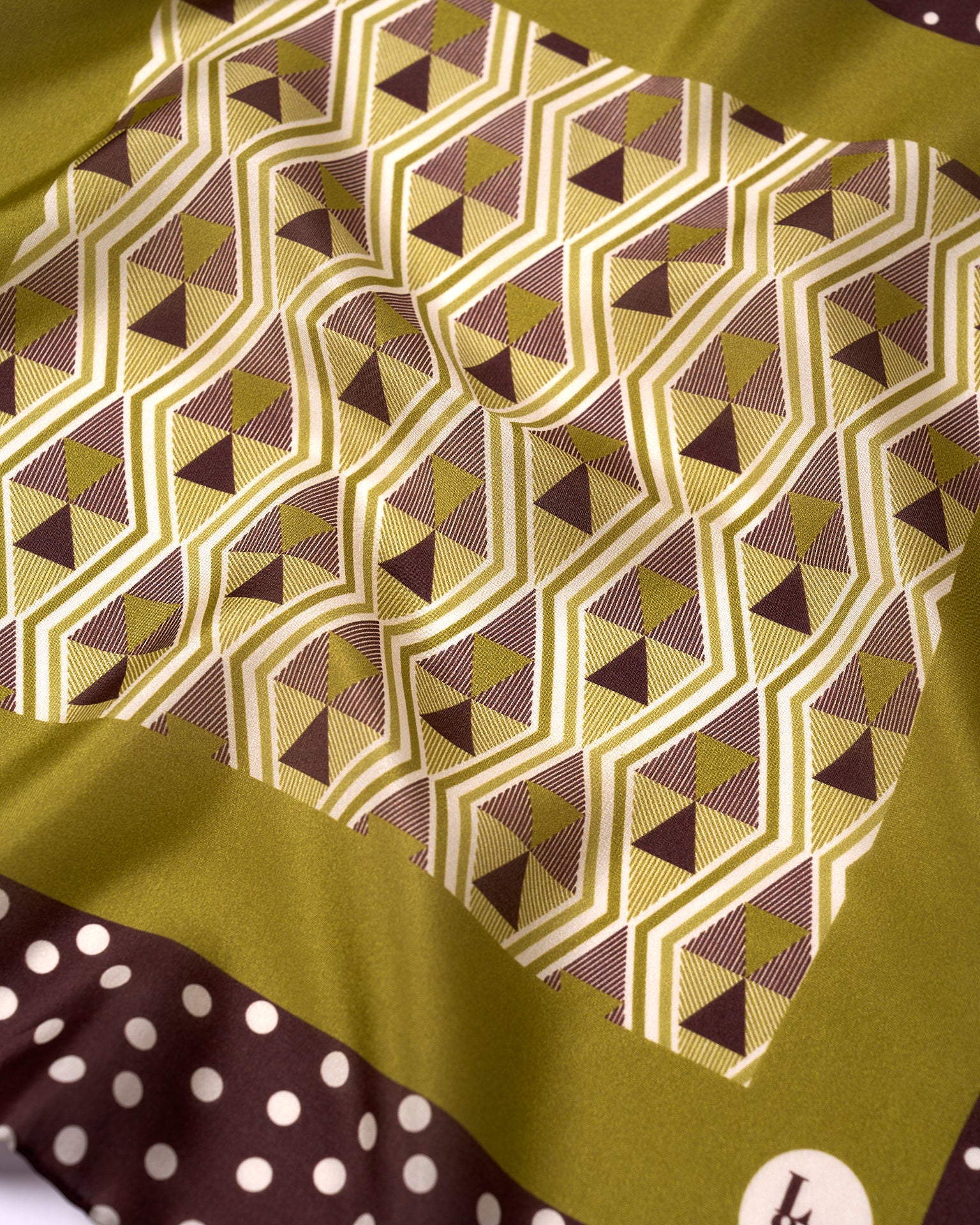 Pocket square - silk - Brown and olive geometric and dots
