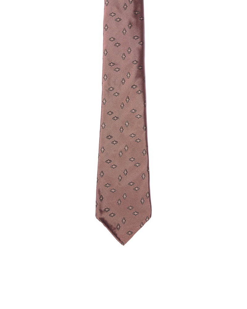 Jacquard tie - 7 Fold - Light brown with dark green small motif