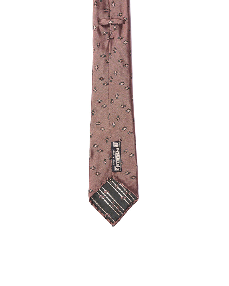 Jacquard tie - 7 Fold - Light brown with dark green small motif