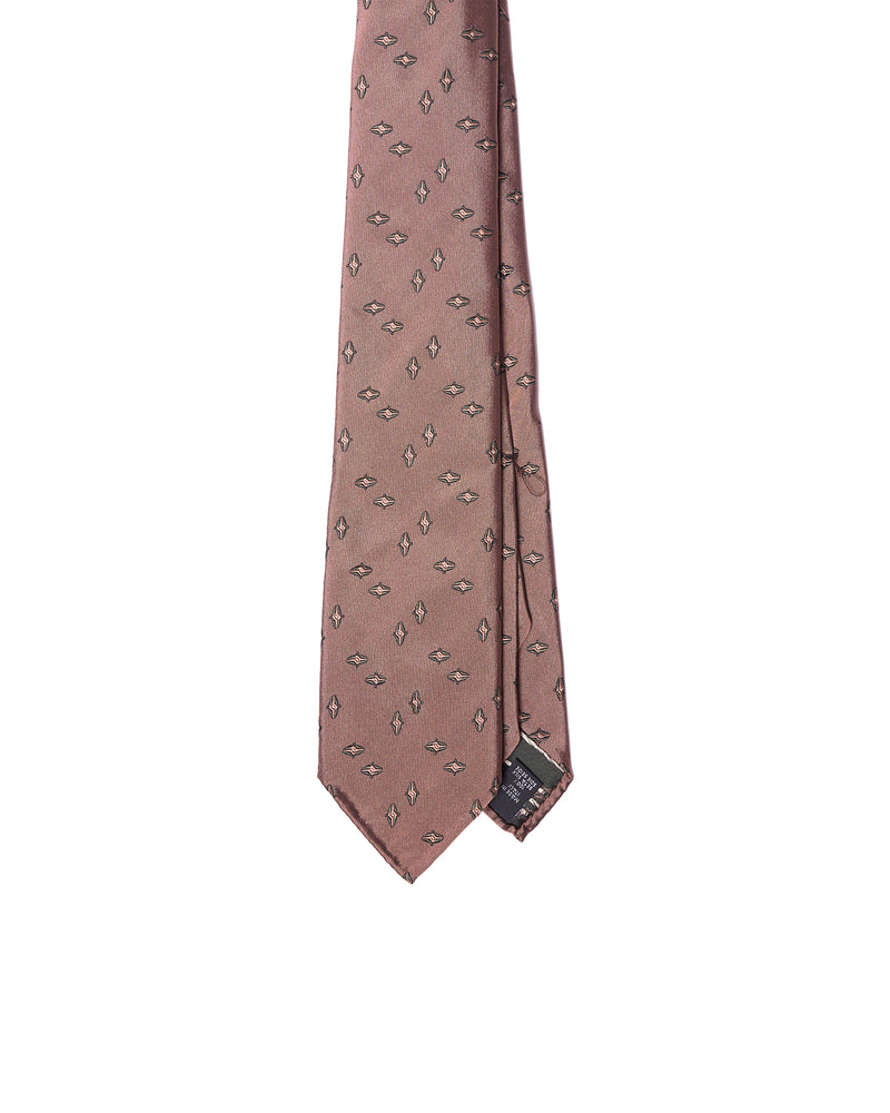 Jacquard tie - 7 Fold - Light brown with dark green small motif