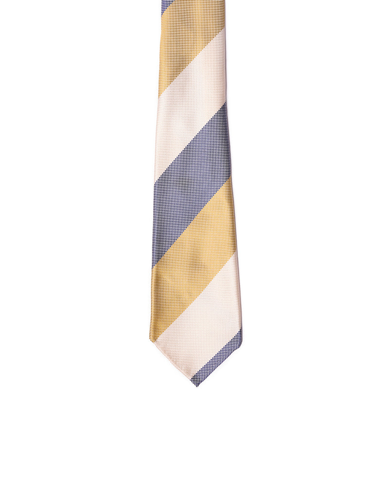 Grenadine tie - 7 Fold - Navy blue, green and pale yellow stripe