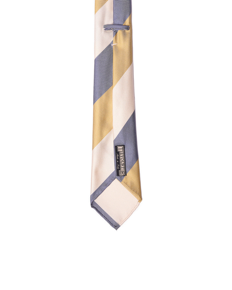 Grenadine tie - 7 Fold - Navy blue, green and pale yellow stripe