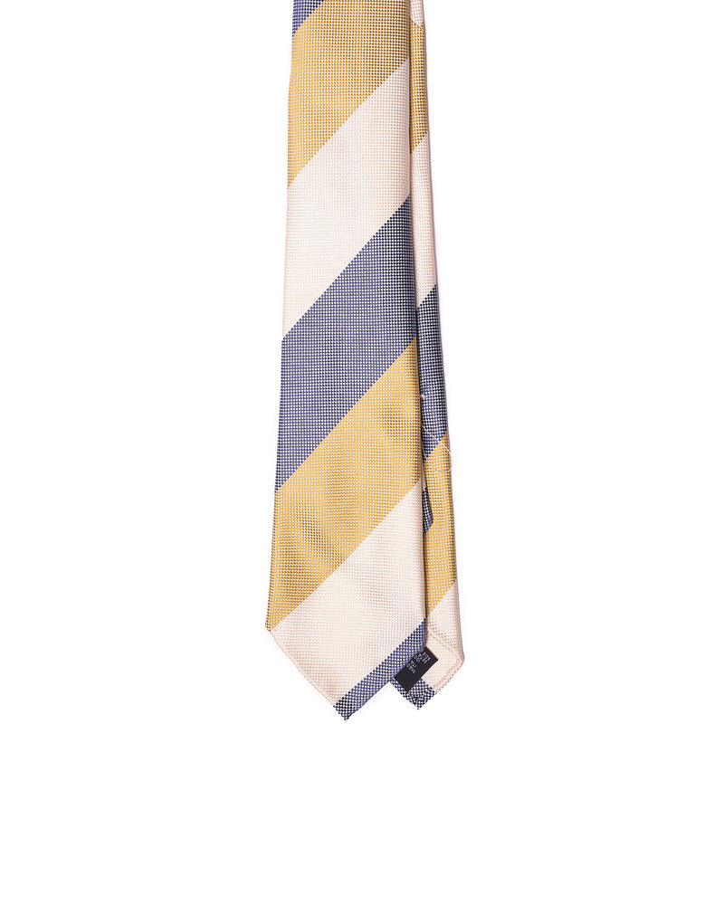 Grenadine tie - 7 Fold - Navy blue, green and pale yellow stripe