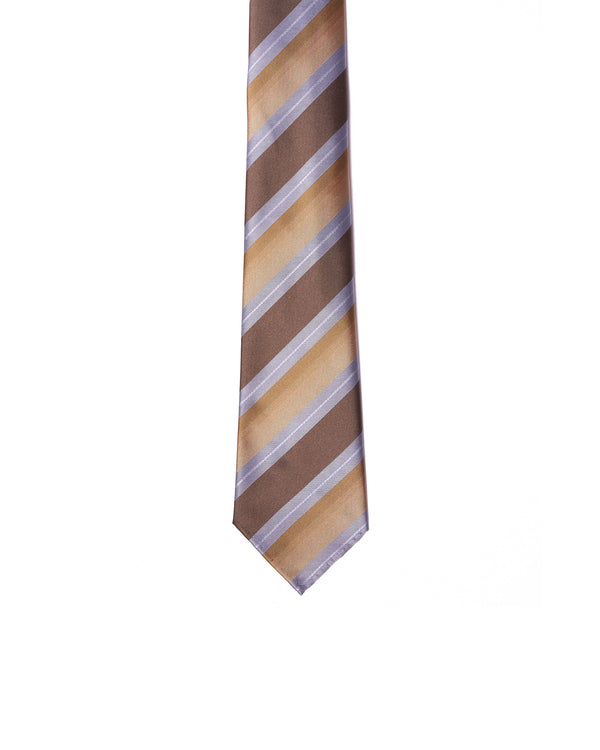 Jacquard tie - 7 Fold - Light blue, brown and sand stripe