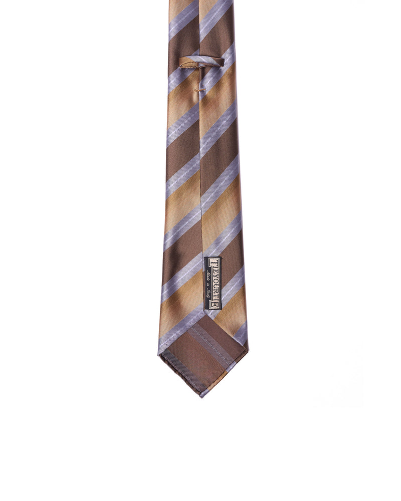 Jacquard tie - 7 Fold - Light blue, brown and sand stripe