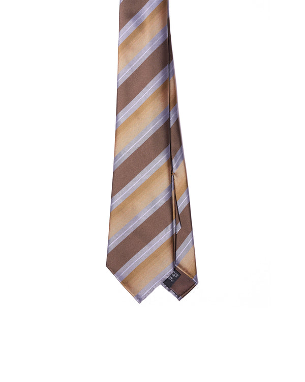 Jacquard tie - 7 Fold - Light blue, brown and sand stripe