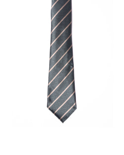 Jacquard tie - 7 Fold - Green with white stripe