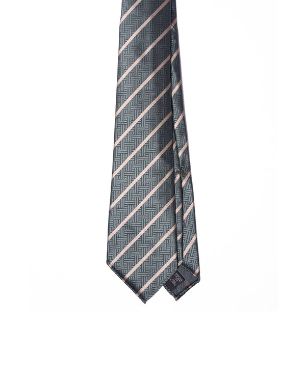 Jacquard tie - 7 Fold - Green with white stripe