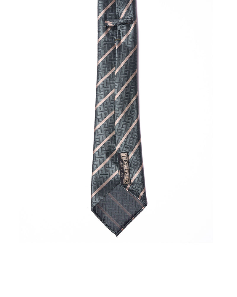 Jacquard tie - 7 Fold - Green with white stripe