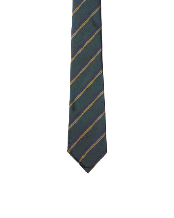 Jacquard tie - 7 Fold - Green with navy and yellow stripe