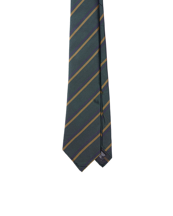 Jacquard tie - 7 Fold - Green with navy and yellow stripe