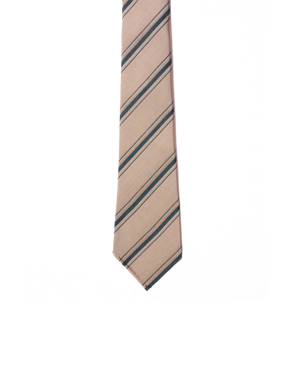 Jacquard tie - 7 Fold - Amber with navy blue stripe