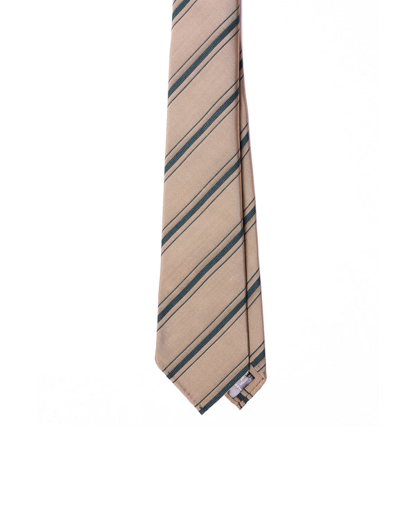 Jacquard tie - 7 Fold - Amber with navy blue stripe