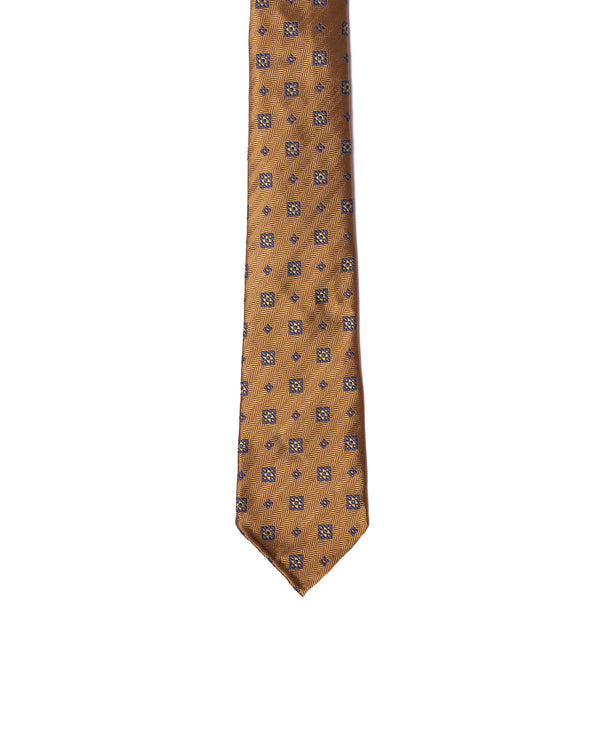 Jacquard tie - 7 Fold - Amber with white and blue small motif