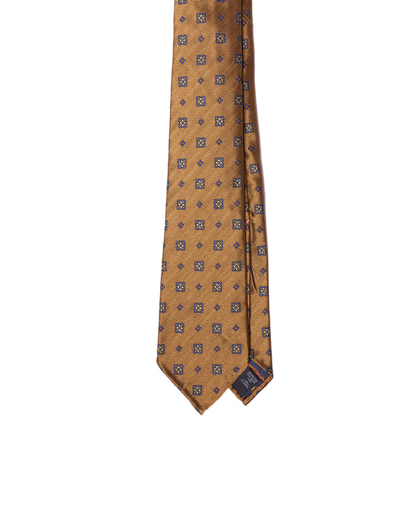 Jacquard tie - 7 Fold - Amber with white and blue small motif