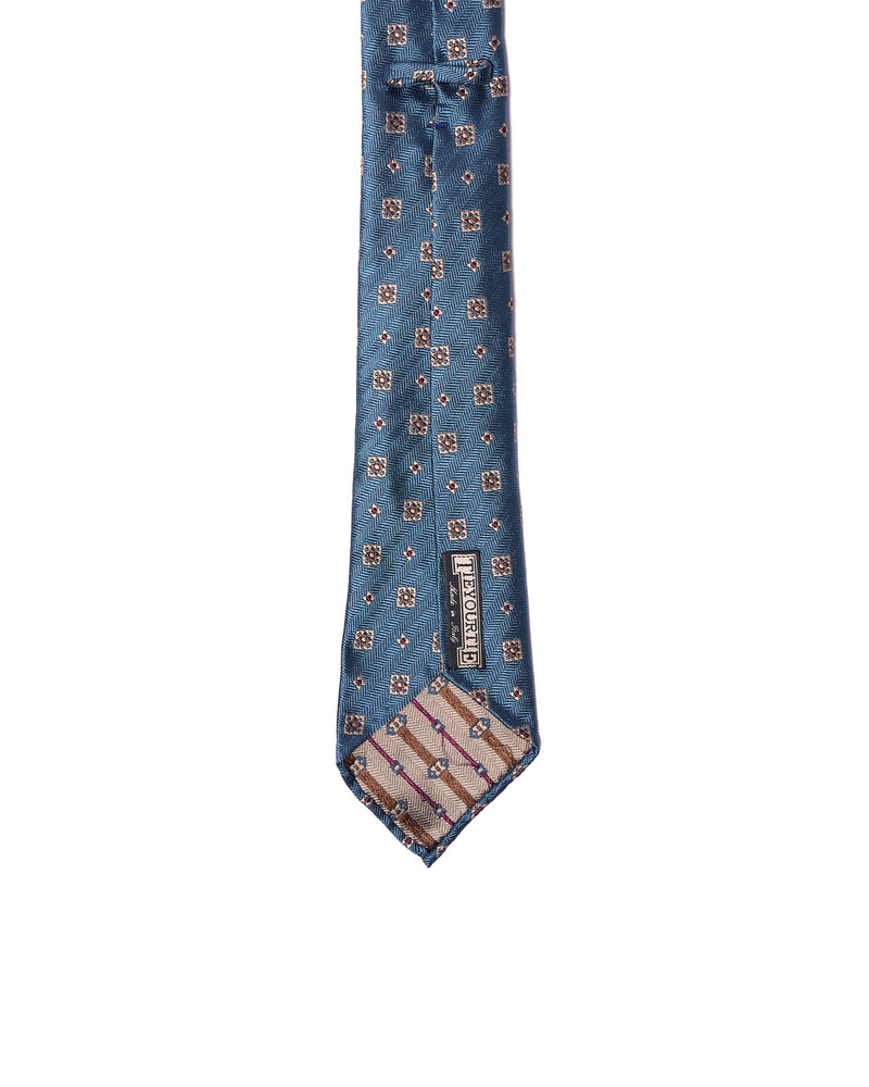 Jacquard tie - 7 Fold - Light blue with white and brown small motif