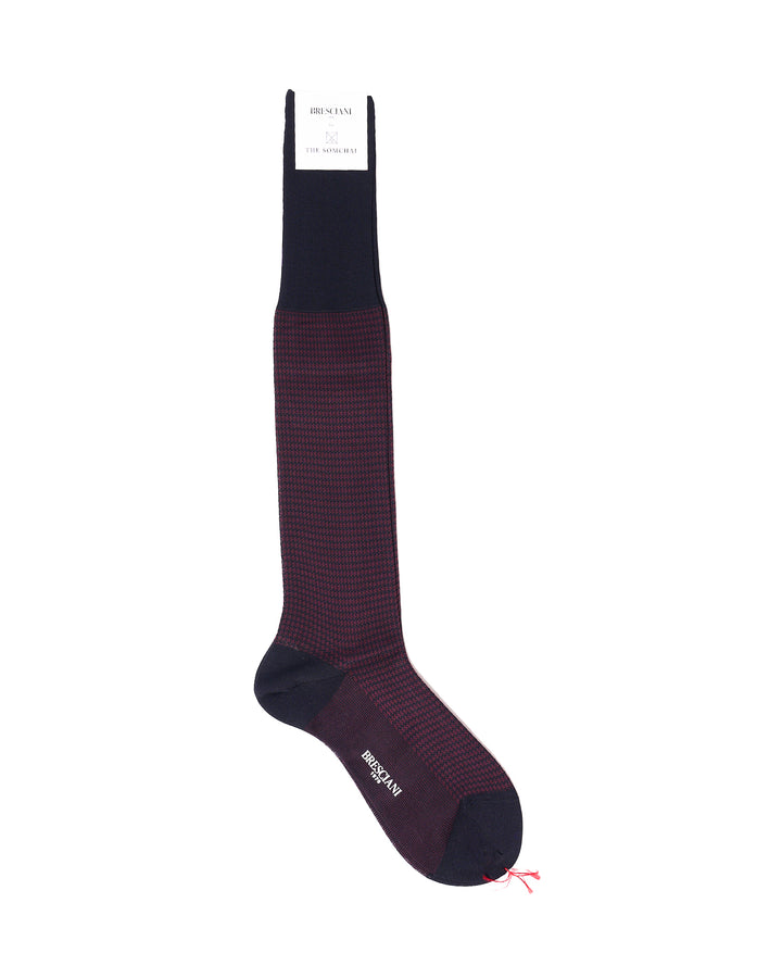 Knee length socks - Houndstooth cotton  - Blue Bordeaux