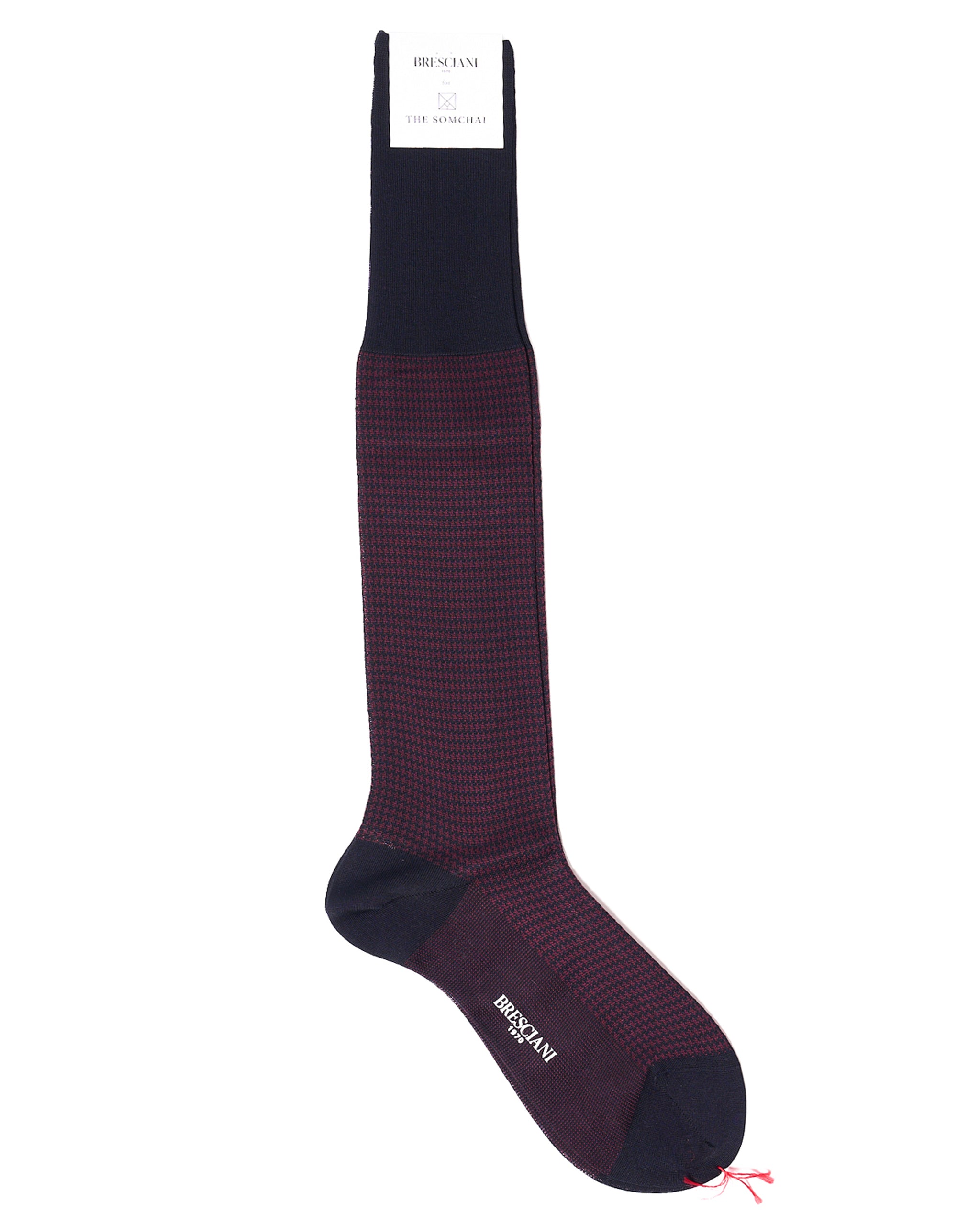 Knee length socks - Houndstooth cotton  - Blue Bordeaux