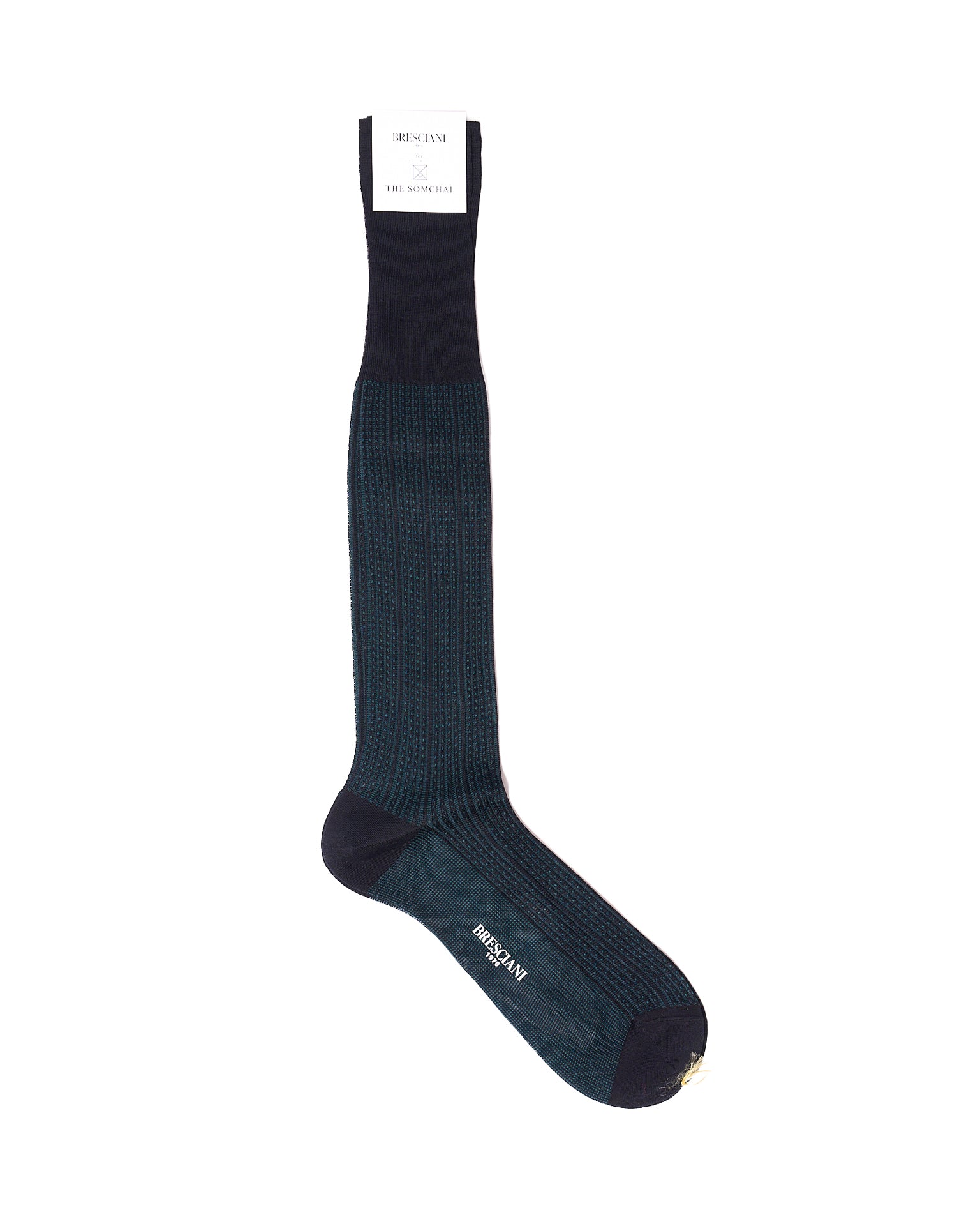 Knee length socks - Ribbed dot cotton  - Blue Pavone