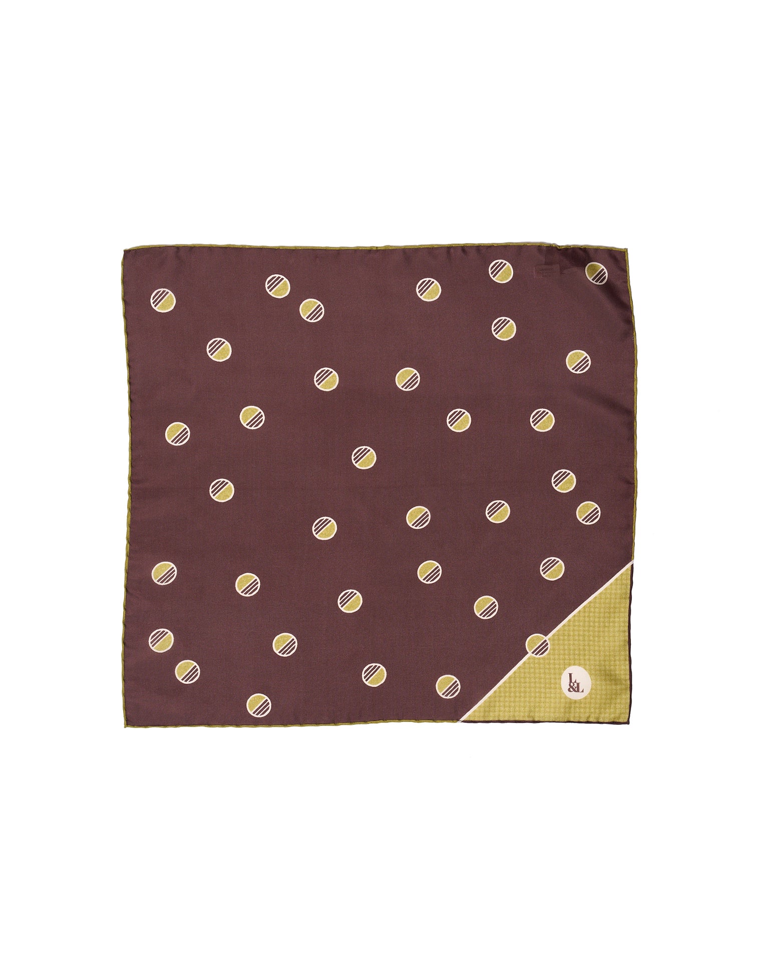 Pocket square - silk - Brown with olive circle