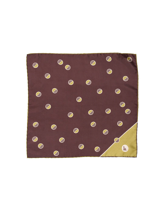 Pocket square - silk - Brown with olive circle