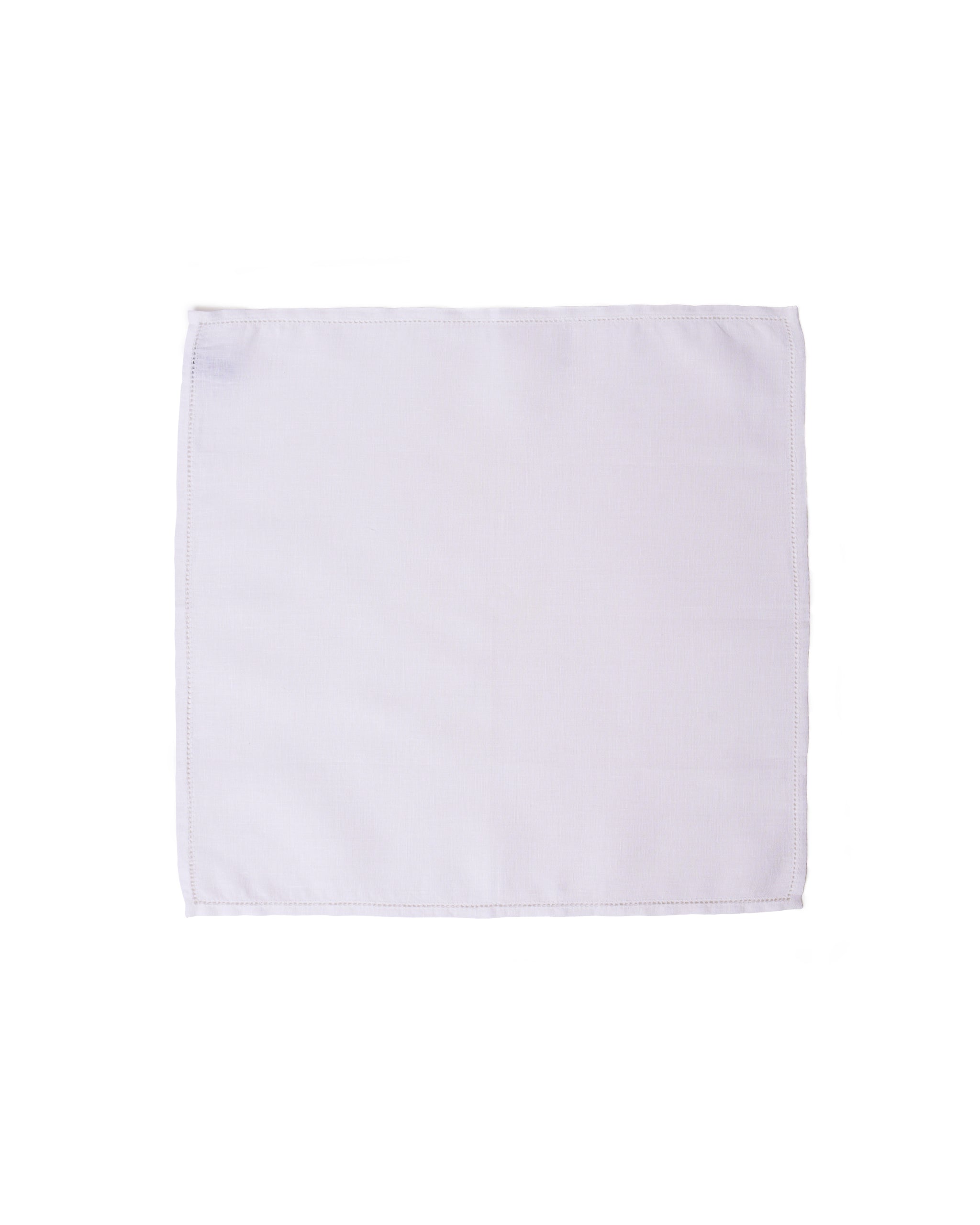 Pocket square - cotton - White with hemstitch rim