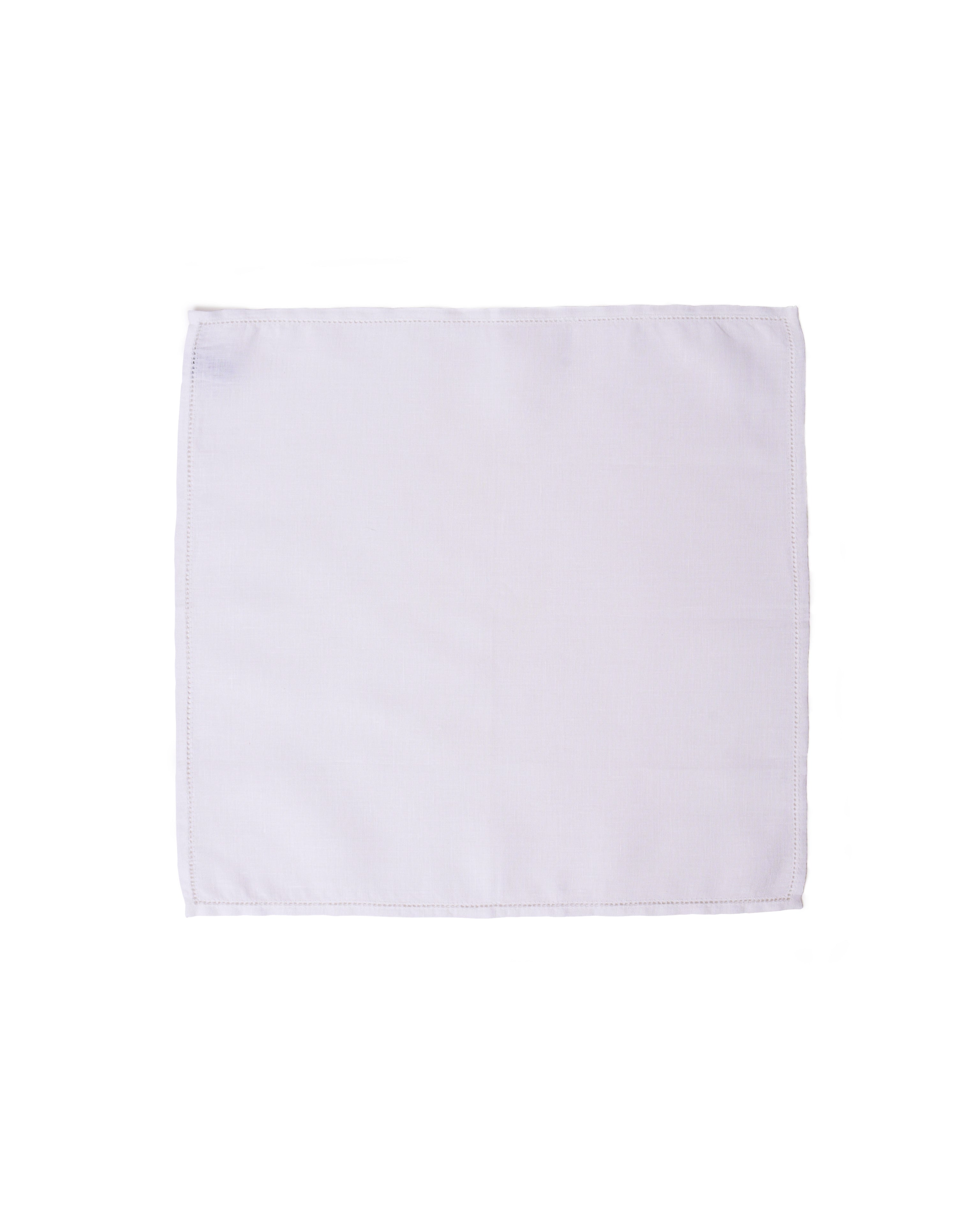 Pocket square - cotton - White with hemstitch rim