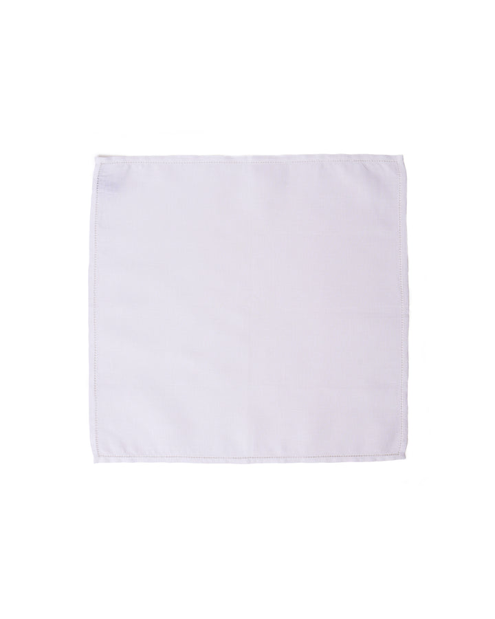 Pocket square - cotton - White with hemstitch rim