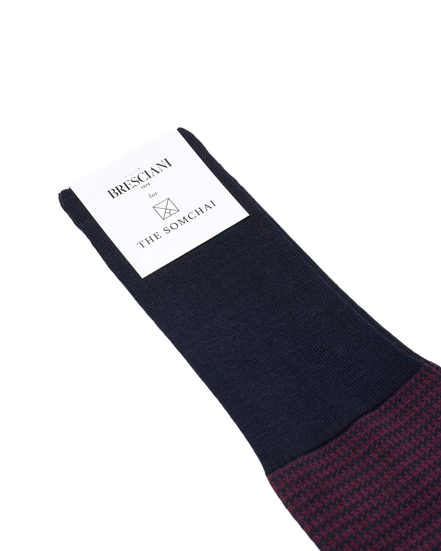 Knee length socks - Houndstooth cotton  - Blue Bordeaux