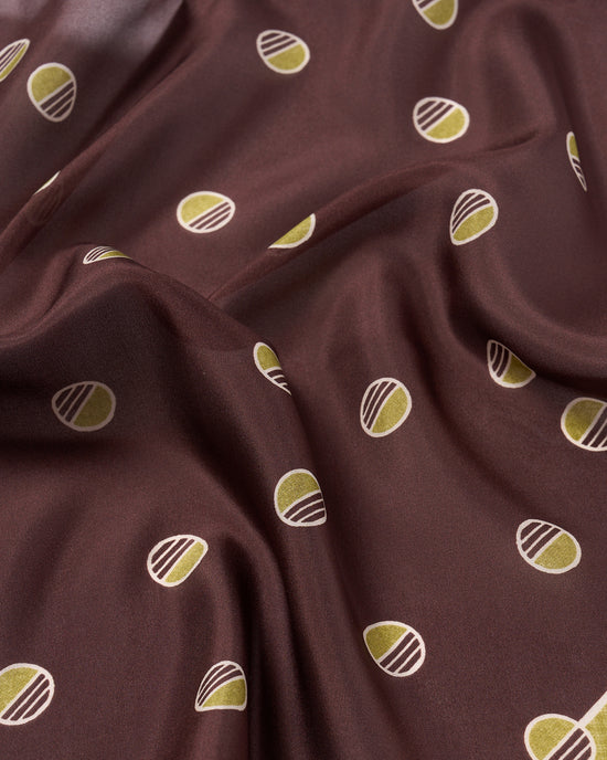 Pocket square - silk - Brown with olive circle