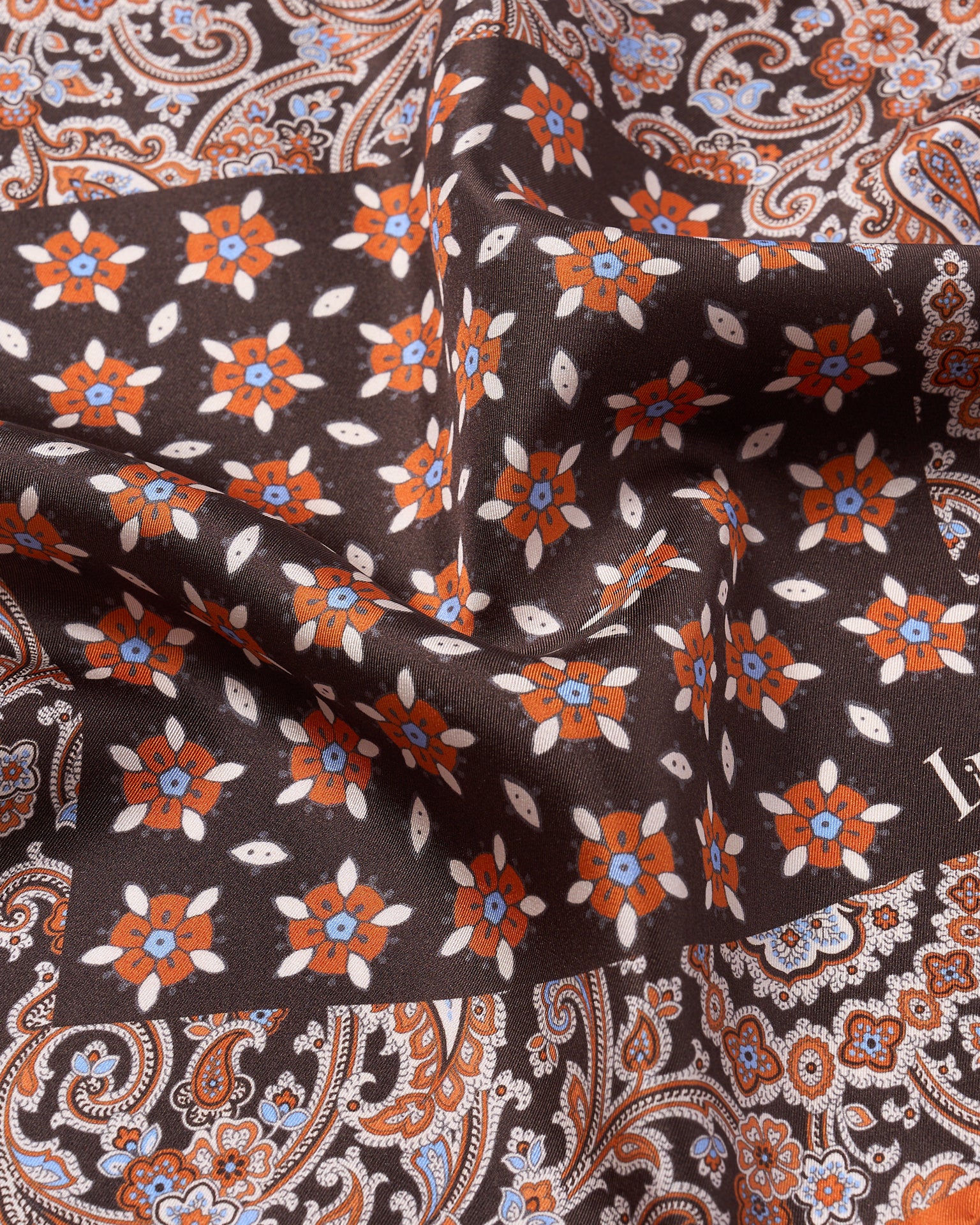 Pocket square - Printed silk - small - brown motif with orange rim