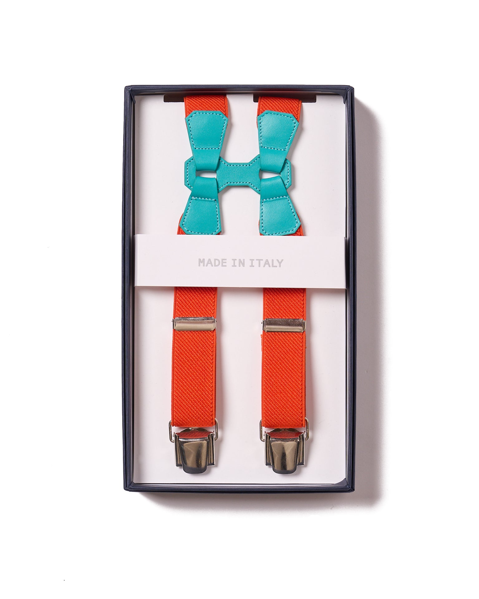 Braces - Clip - Orange strap and light blue leather