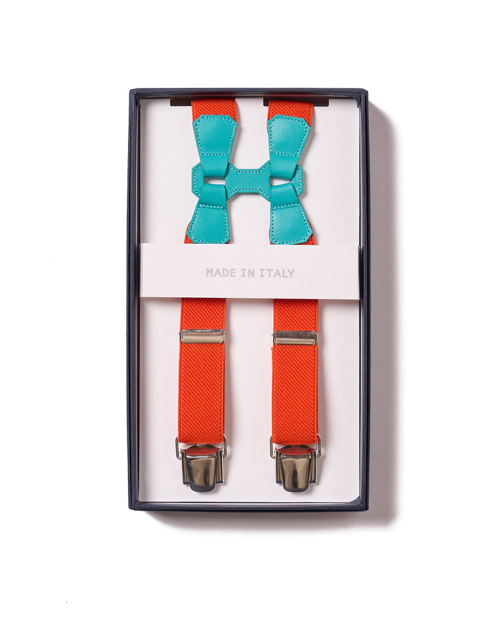 Braces - Clip - Orange strap and light blue leather