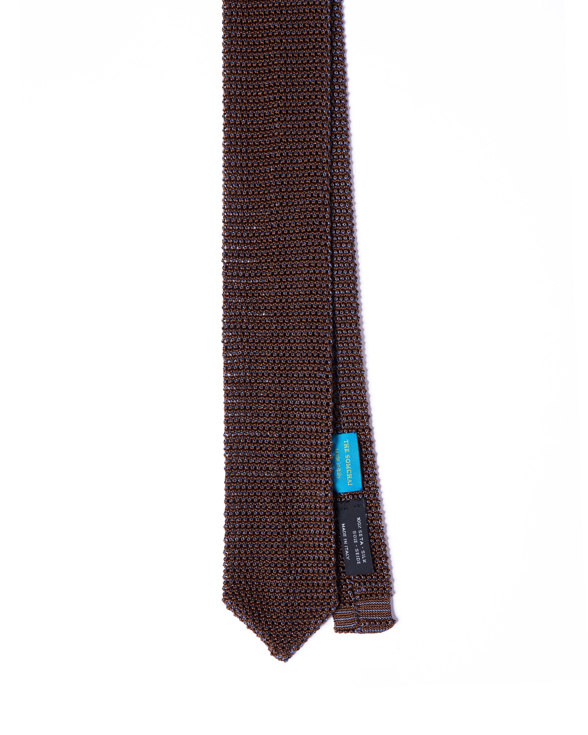 Knitted tie - Brown with azzuro blue